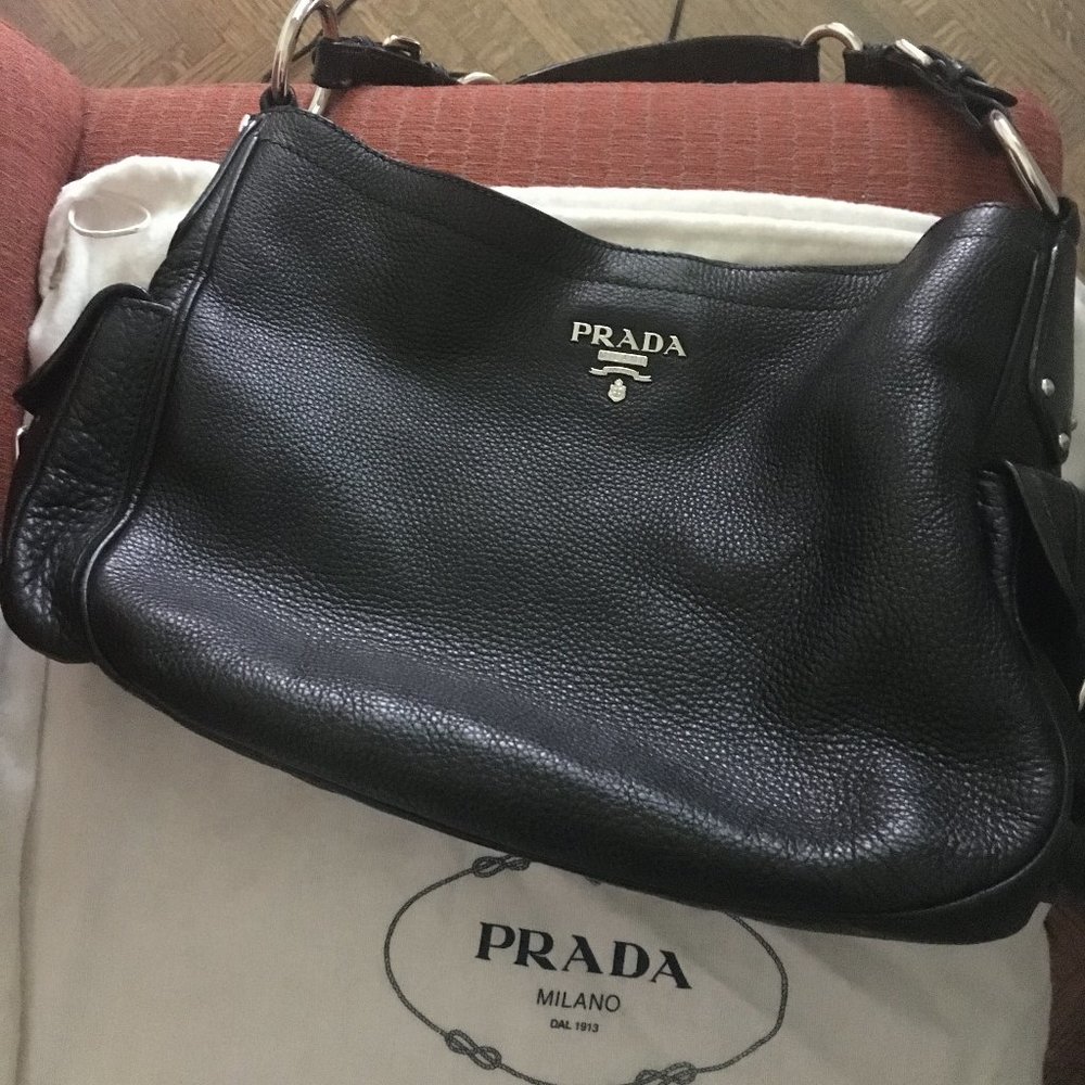 Prada Pebbled Leather Hobo Purse Authentic